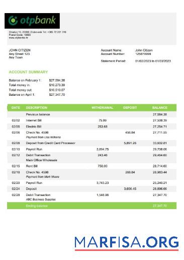 Downloadable Croatia OTP bank statement word version 2 sample
